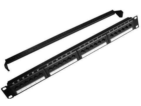 Patch Panel 24 Porty 1U 19'' Kat.5e z funkcją organizacji kabli czarny