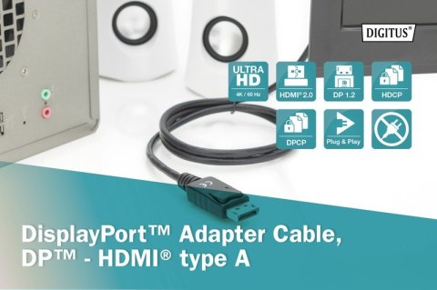 Kabel adapter DisplayPort 1.2 z zatrzaskiem 4K 60Hz UHD Typ DP/HDMI A M/M czarny 2m
