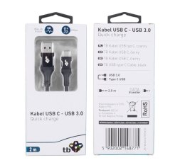 Kabel USB 3.0 - USB C 2m PREMIUM 3A czarny TPE