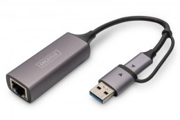 Karta sieciowa przewodowa USB 3.1 Typ C + USB A do 1x RJ45 2.5 Gigabit Ethernet 10/100/1000/2500Mbps