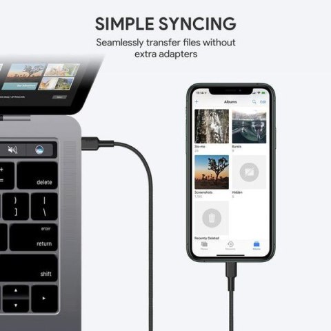 CB-CL02 kabel Lightning - USB-C 1,2m MFi Apple USB-PD nylonowy oplot czarny