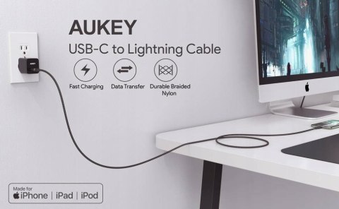 CB-CL03 kabel Lightning - USB-C 2m MFi Apple USB-PD nylonowy oplot czarny