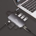 HUB USB-C 8 portów MT5044 3xUSB-A 3.0, 1xUSB-C PD, 1xRJ45, 1xHDMI 4K, 1xSD 1xMicro SD