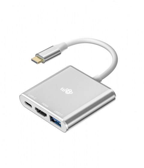 Adapter HUB USB C 3w1 - HDMI, USB, PD srebrny