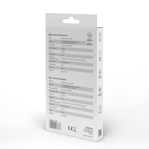 Hub AK-58 3-portowy USB-A 3.1 Gen 1 z adapterem RJ-45 Gigabit Ethernet