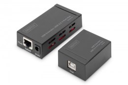 Przedłużacz/Extender HUB 4 porty USB 2.0 po skrętce kat. 5e/7, do 50m