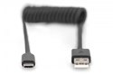 Kabel spiralny USB A/USB C, USB 2.0, PD 60W, max. 1m Czarny