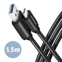 BUCM3-AM15AB Kabel USB-C - USB-A, 1.5m, USB 3.2 Gen 1 3A, ALU, oplot, czarny