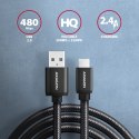 BUMM-AM15AB Kabel MicroUSB - USB-A, 1.5m, USB 2.0, 2.4A, ALU, oplot, Czarny