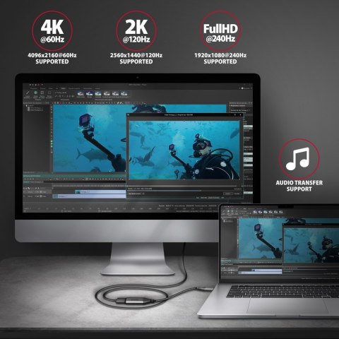 RVC-HI2M Adapter aktywny USB-C -> HDMI 2.0 4K/60Hz Aluminum, 25cm kabel