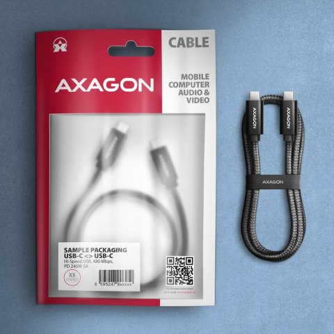 BUCM2-CM30AB Kabel USB-C - USB-C, 3.0m 5A charging, ALU, 240W PD, oplot, USB2.0, czarny