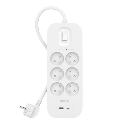 Listwa przeciwprzepięciowa SurgePlus 6xFR 1xUSB-A 1xUSB-C 650J 2M