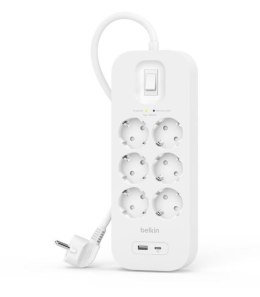 Listwa przeciwprzepięciowa SurgePlus 6x Schuko 1xUSB-A 1xUSB-C 650J 2m