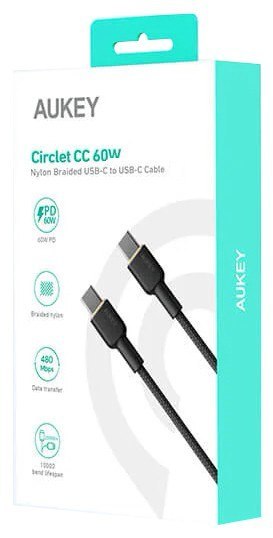 CB-NCC2 kabel USB-C - USB-C 1.8m 60W PD 3A 20V nylonowy oplot czarny