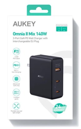 PA-B7O Omnia II GaN ładowarka sieciowa 3xUSB (2xUSB C+1xUSBA) 140W PD3.1 PPS EU/US/UK