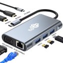 HUB Adapter USB C 8w1 HDMIx2 USB VGA RJ45 PD