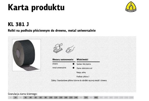 KLINGSPOR ROLKA NA PODŁOŻU PŁÓCIENNYM KL381J 150mm gr. 80 (50mb)