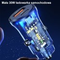 Ładowarka samochodowa 30W 1xUSB+1xUSB-C fast charge Niebieska