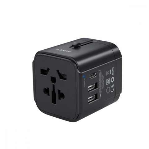 PA-TA01 Black uniwersalny podróżny adapter sieciowy 2xUSB+1xUSB C | 7.8A | pasuje w 150 krajach