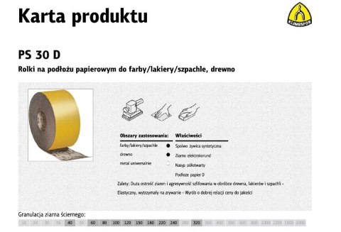 KLINGSPOR ROLKA NA PODŁOŻU PAPIEROWYM PS30D 115mm gr.100 (50mb)