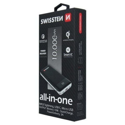 SWISSTEN, Powerbank, ALL-IN-ONE, Li-Pol, 5/9/12V, 10000mAh, do ładowania telefonów i innych urządzeń, 22013927, microUSB, USB-C,