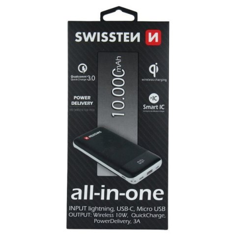 SWISSTEN, Powerbank, ALL-IN-ONE, Li-Pol, 5/9/12V, 10000mAh, do ładowania telefonów i innych urządzeń, 22013927, microUSB, USB-C,