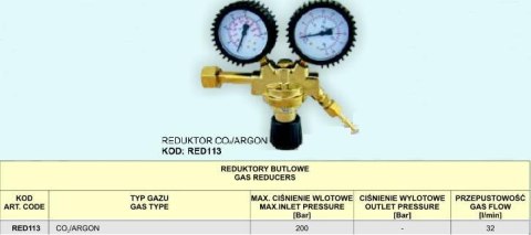 REDUKTOR CO2/AR 2-ZEGARY RED113 32l/min