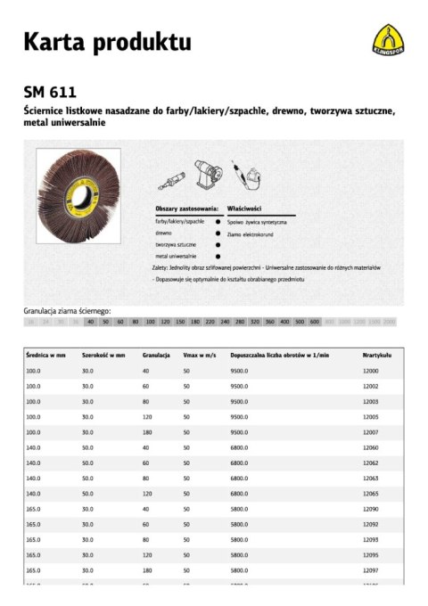 KLINGSPOR ŚCIERNICA LISTKOWA NASADZANA SM611 150mm x 50mm gr. 40