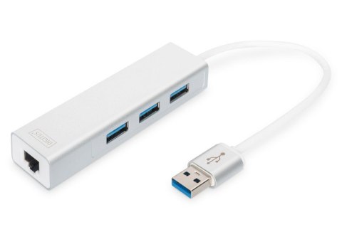 HUB/Koncentrator 3-portowy USB 3.0 SuperSpeed z Gigabit LAN adapter, aluminium