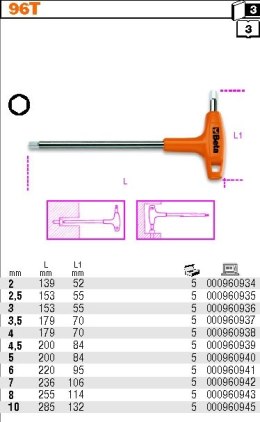 BETA KLUCZ IMBUSOWY / TRZPIENIOWY KĄTOWE Z RĘKOJEŚCIĄ 2,5mm