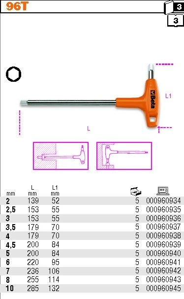 BETA KLUCZ TRZP.KĄTOWY 6mm /96T/6