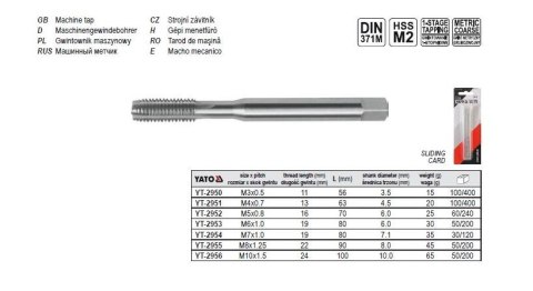 YATO GWINTOWNIK MASZYNOWY M5, DIN 371 HSS M2 2952