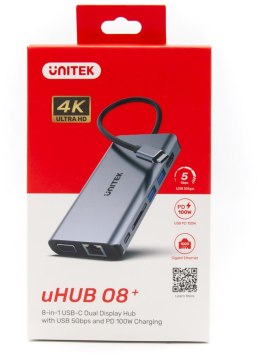 Hub USB-C Unitek D1019B 3.1 8w1 z Power Delivery 100W