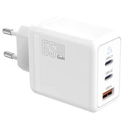 Ładowarka sieciowa 2x USB C + USB A Power Delivery biała, GaN 65W