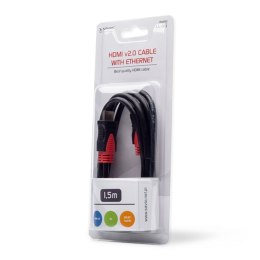 Kabel HDMI (M) v2.0, 1,5m, miedź, czarny, złote końcówki, ethernet/3D, CL-95