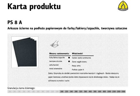 KLINGSPOR ARKUSZE ŚCIERNE NA PODŁOŻU PAPIEROWYM 230mm x 280mm PS8A NA MOKRO gr. 800 /50szt.