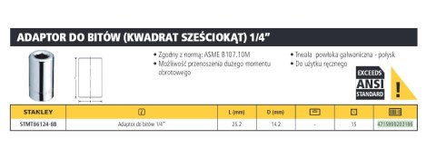 STANLEY ADAPTER KWADRAT/SZEŚCIOKĄT 1/4"