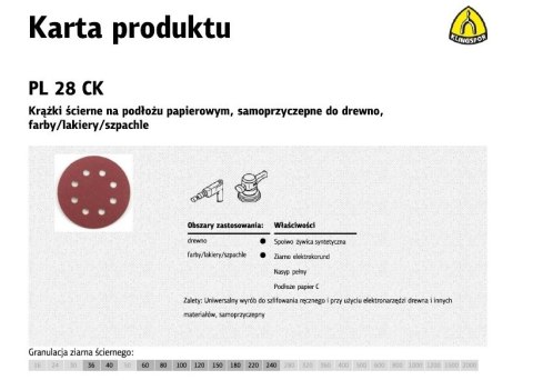 KLINGSPOR KRĄŻEK ŚCIERNY SAMOPRZYCZEPNY 125mm PL28CK gr.100 GLS5 8-OTWORÓW /50szt.