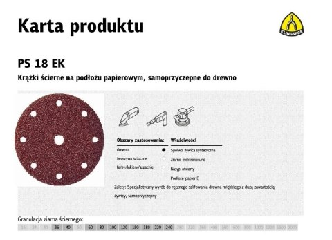 KLINGSPOR KRĄŻEK ŚCIERNY SAMOPRZYCZEPNY 150mm PS18EK gr.120 GLS1 /50szt.