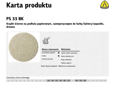 KLINGSPOR KRĄŻEK ŚCIERNY SAMOPRZYCZEPNY 225mm PS33BK gr.220 /50szt.