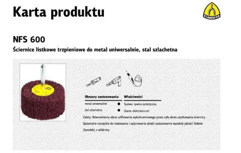 KLINGSPOR ŚCIERNICA LISTKOWA TRZPIENIOWA Z WŁÓKNINY NFS600 80mm x 50mm x 6mm COARSE