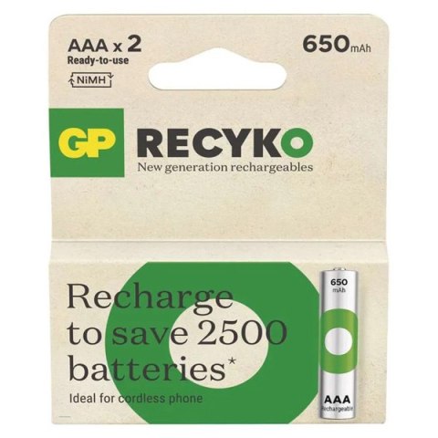 Akumulatorki, AAA (HR03), 1.2V, 650 mAh, GP, kartonik, 2-pack, ReCyko