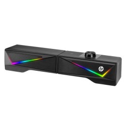 HP Soundbar DHE-6005, 2.0, 6W, czarny, regulacja głośności, stołowy, 3,5 mm jack (USB), podświetlane, 300Hz-20KHz