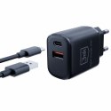 Ładowarka sieciowa 20W 1xUSB-C +USB-A PD QC bez kabla Czarna