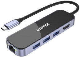 Unitek D1084A Hub USB-C 3.1 RJ-45 3xUSB-A HDMI 4K PD100W