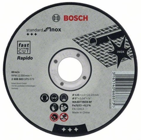 BOSCH TARCZA MET.125mm x 1,0mm x 22mm STANDARD FOR INOX