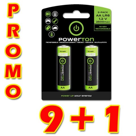 Akumulatorki, AA (HR6), 1.2V, 2500mAh, Powerton, box, 10x2-pack, PROMO 2-pack 9+1 (18+2 szt)