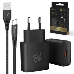 Zestaw Smart Life USB Type-A do Type-C, 200cm,Czarny + Ładowarka12W czarna