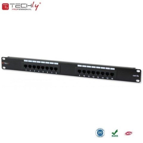 Patch panel TechlyPro 1U UTP 16xRJ45 Cat.5e, czarny