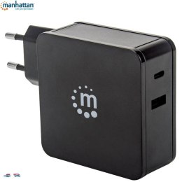 Zasilacz sieciowy Manhattan Power Delivery 230V USB-C, 60W USB-A 5V, czarny